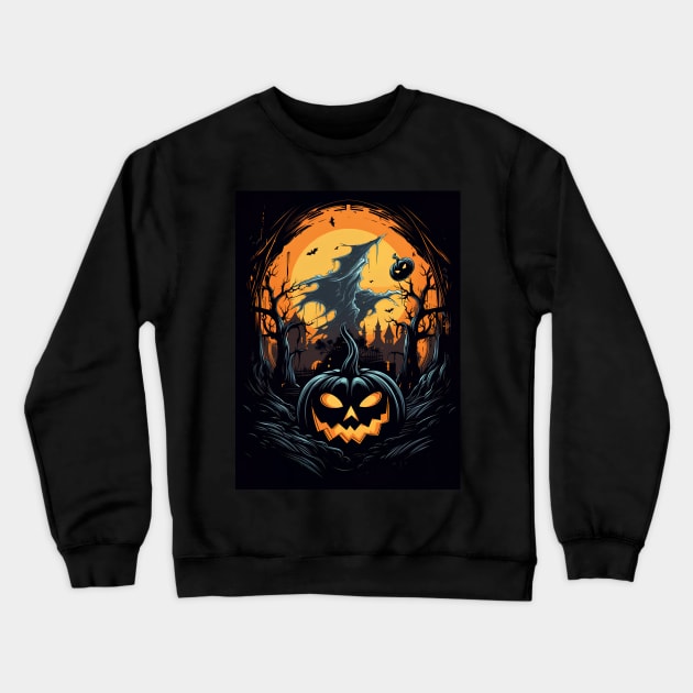 scary pumpkin on halloween Crewneck Sweatshirt by Maverick Media